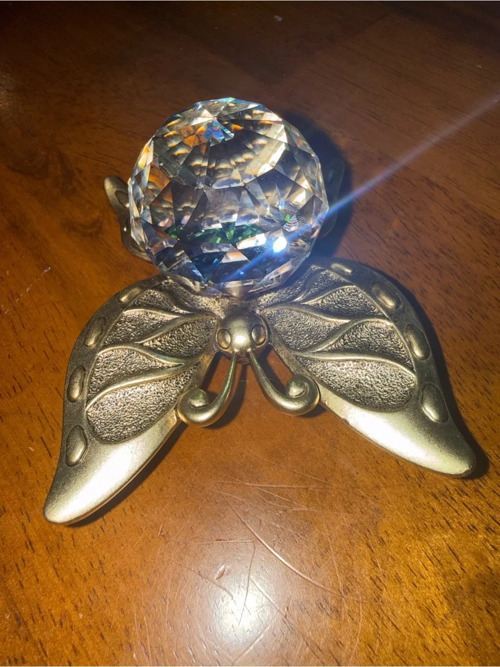 Vintage Butterfly Paperweight Aurora Borealis Crystal Ball Center 2 inch